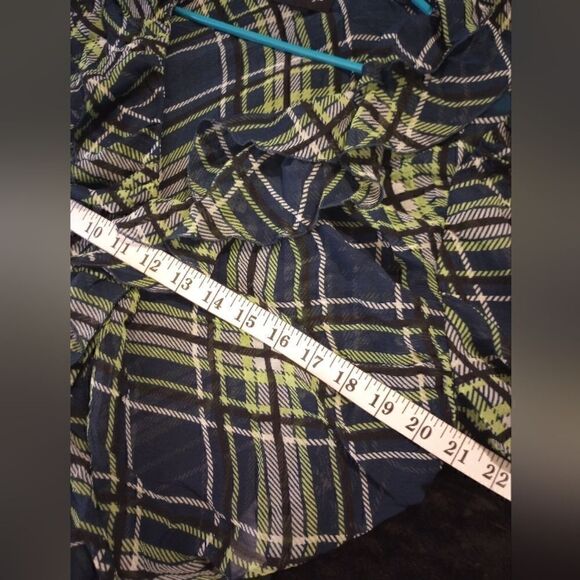 Sheer plaid shirt sleeve blouse with ruffle detailing - Picture 12 of 12